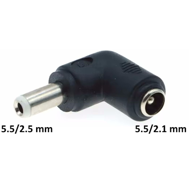 Connecteur d'alimentation 5.5/2.1mm femelle vers 5.5/2.5mm mâle coudé - PierroAstro