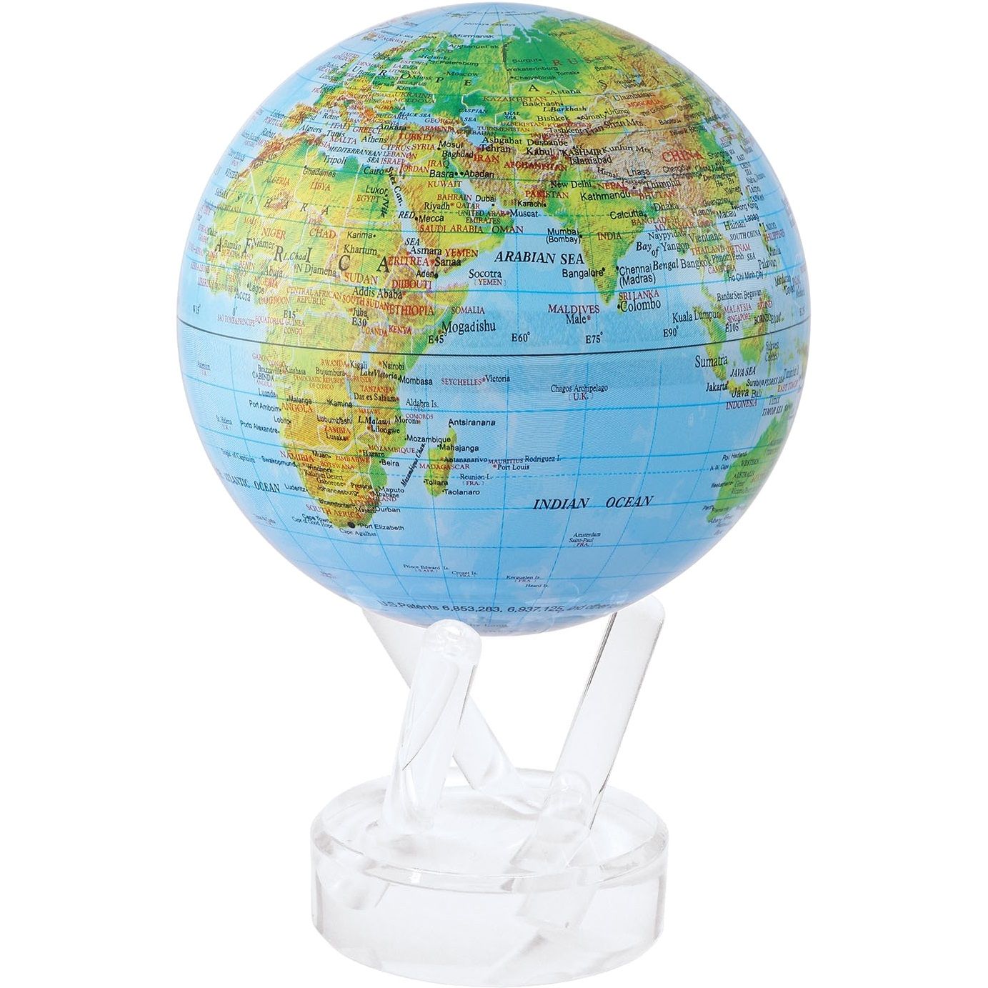 Globe autorotatif Ø 114mm Terre Reliefs avec finitions brillantes