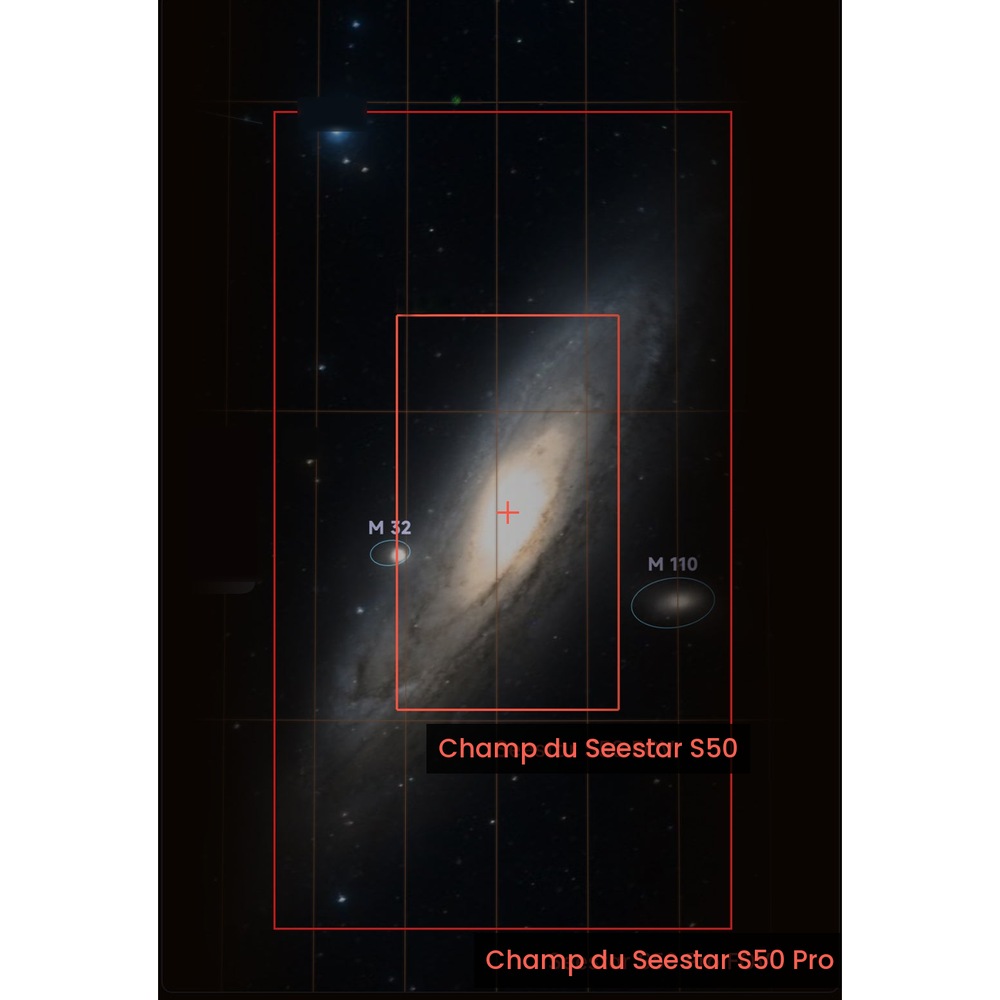 Champ du Seestar S50 et du Seestar S50 Pro sur la galaxie d'Andromède