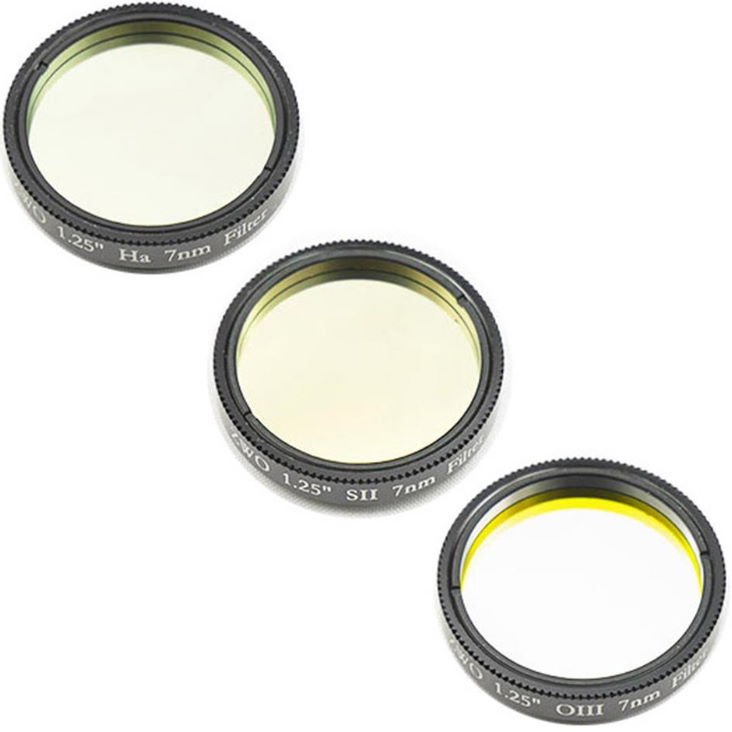 Lot de 3 filtres photo mono-bande SHO : SII + Hα (H-alpha) + OIII 7nm - coulant 31,75mm (M28) - ZWO