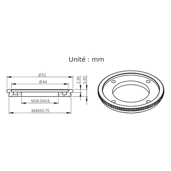 Plan cote de la bague M48 vers M28