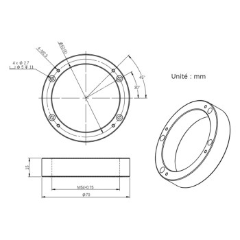 Plan cote de la bague support-filtres M54