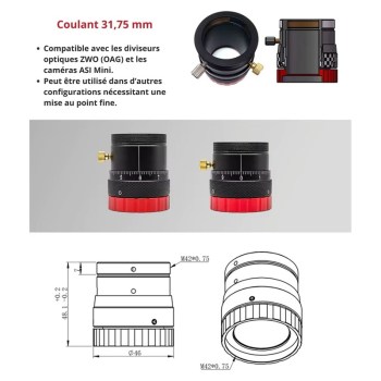 Montage et plan coté du porte-oculaires hélicoïdal ZWO