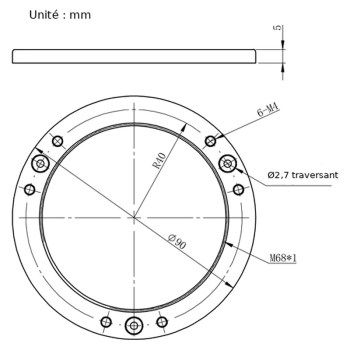 Plan cote du correcteur de tilt ZWO M68