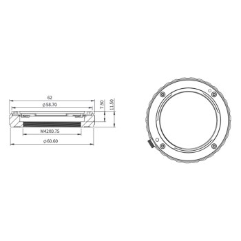 Plan cote de la bague Sony NEX vers T2